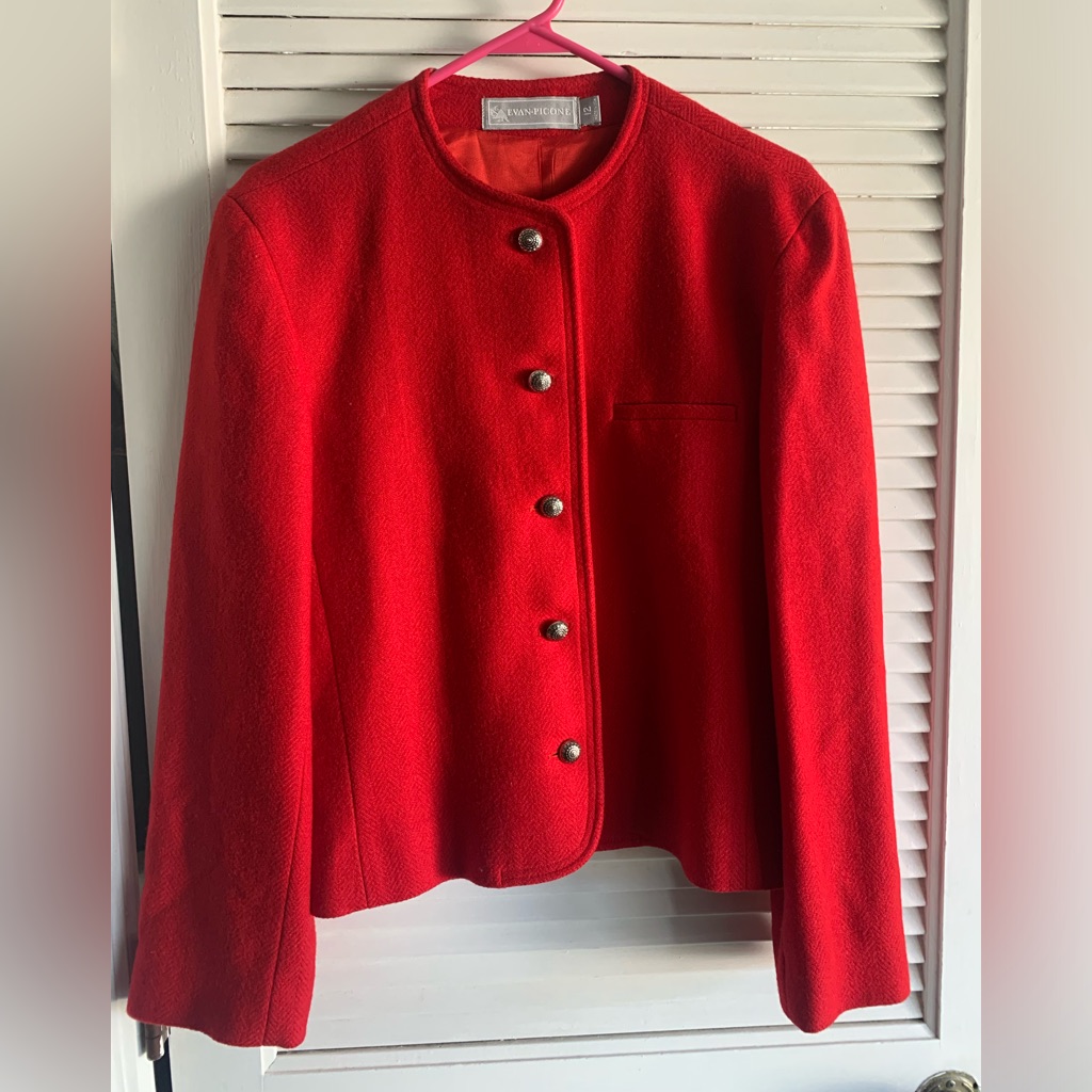 Evan Picone Women’s Red Wool 5 Button Blazer Size 12